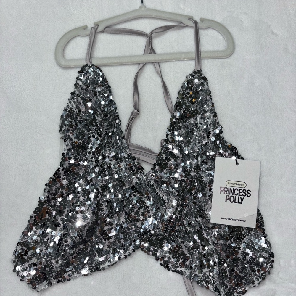 Princess Polly Shiny Silver Sequin Top